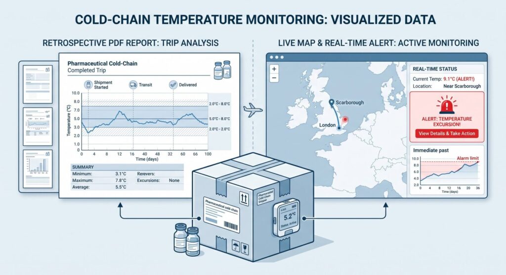 Clinical trial temperature monitoring comparison between a data logger and a real-time IMP shipment tracker